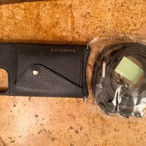 Bandolier Black Pebbled Leather Phone Case with Strap